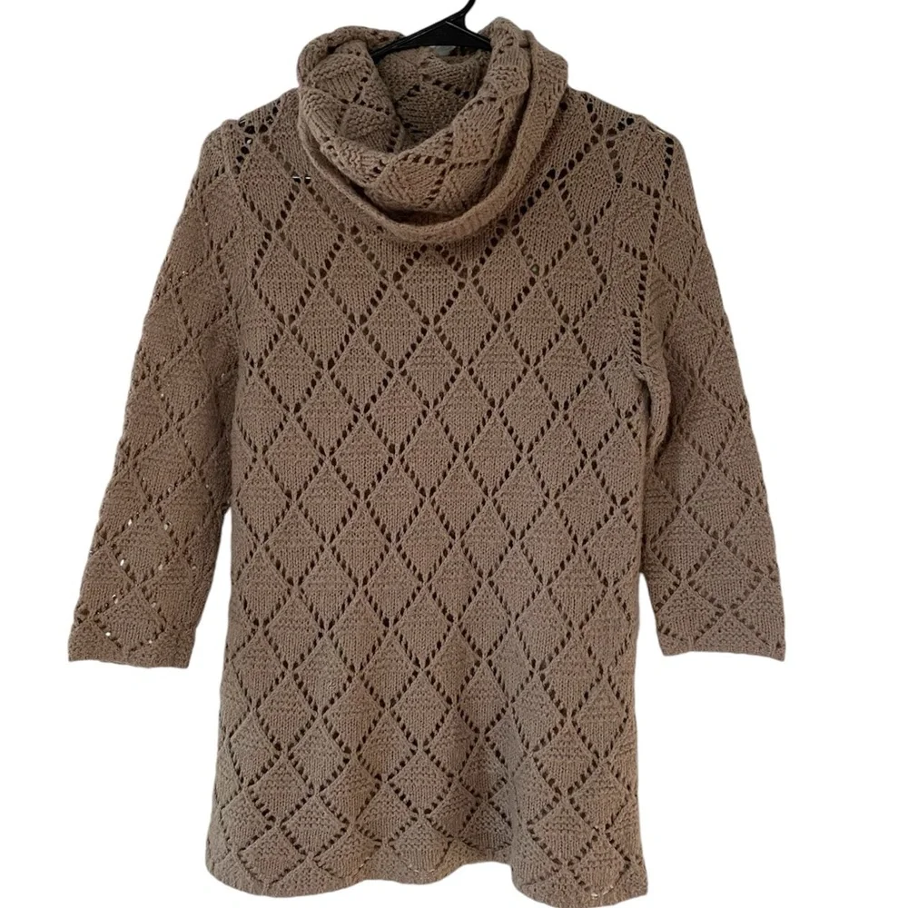 Old Navy Vintage 2000s Tan Wool Blend Open Knit Cowl Neck Top